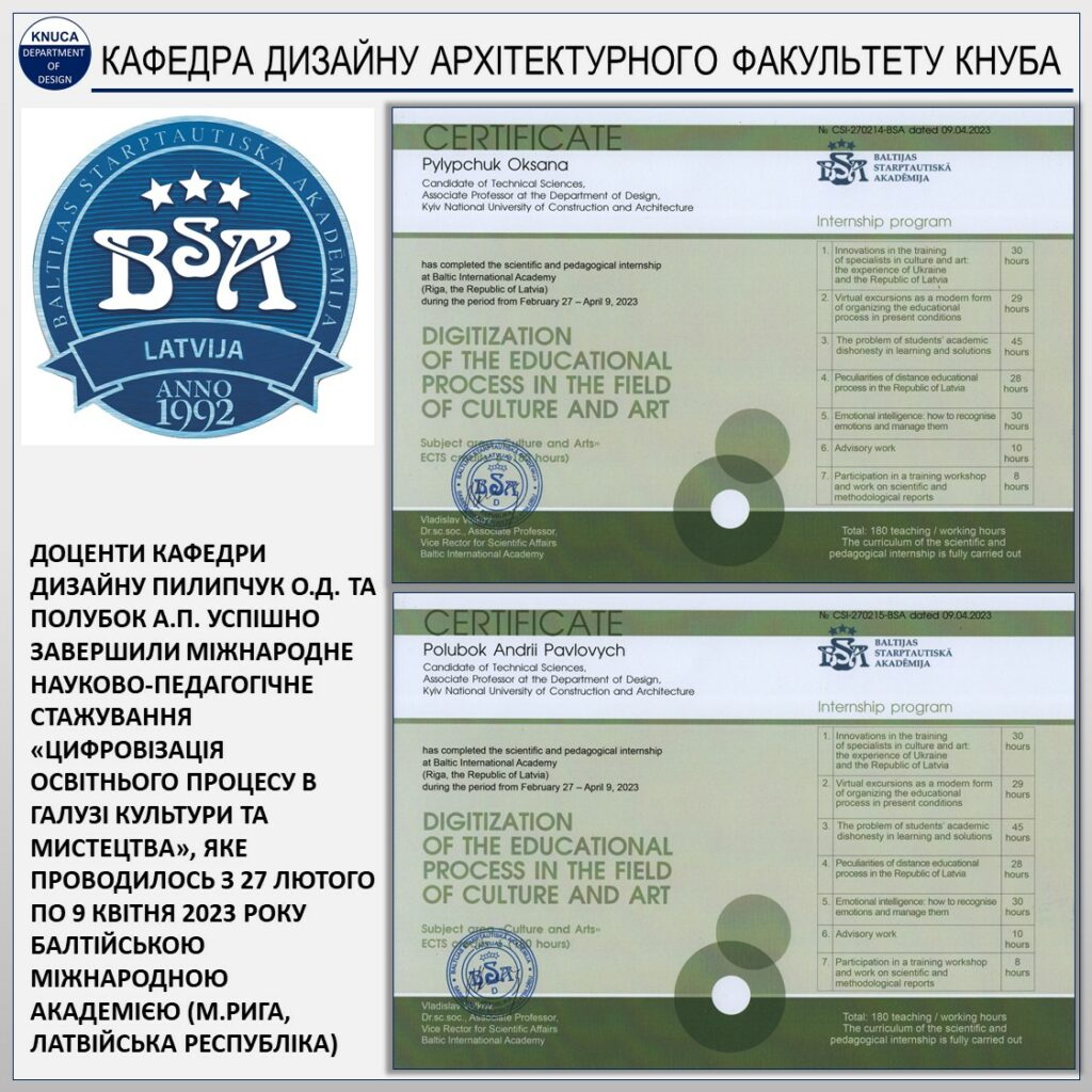 Підвищення кваліфікації Пилипчук О.Д. та Полубок А.П., 2023