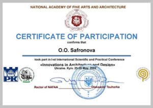 Safronova-Certificate-I International conference NAOMA 2022